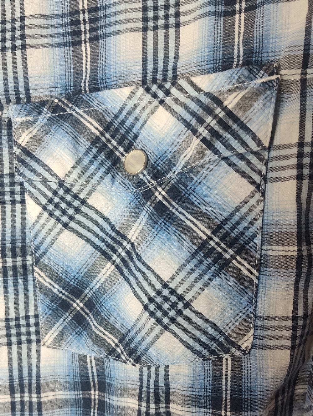 Bullhead Men’s Blue Plaid Western Pearl Snap Short Sleeve Shirt Large - Picture 3 of 7
